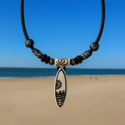 Collar Doble Cuero Surf - Colgante de hueso tallado - para Mujeres y Hombres.