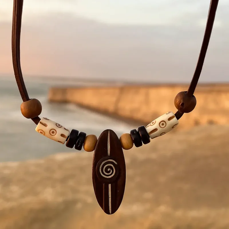Collar Surfista Cadena Cuero para Hombres y Mujeres amantes al Surf .