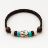 Pulsera Surfera Para Hombre de cuero doble con cuentas coco, turquesa y huesos blancos , hecha a mano.