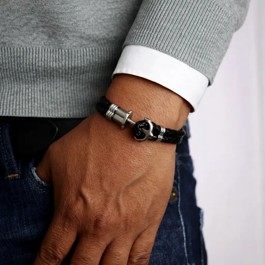 Pulseras de cuero con ancla náutica estilo marítimo JoyasSurf